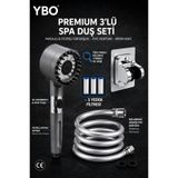 YBO Premium 3'lü SPA Duş Seti Filtreli Masajlı Duş Başlığı + 3 Adet Yedek Filtre + 150 cm PVC Duş Hortumu Yapışkanlı Duş Askısı Stop Butonlu 3 Fonksiyonlu Yüksek Basınçlı Kireç Önleyici Su Tasarruflu