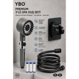 YBO Premium 3’lü Spa Duş Seti – Masajlı Filtreli Su Arıtmalı Kireç Klor Azaltıcı Pas, tortu Kir Tutucu Duş Başlığı + 150 CM Siyah PVC Hortum + Yapışklanlı Askı + 3 Yedek Filtre