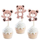 YCTHUNFISH 24 Paket Ayı Bebek Cupcake Süsleri Parıltılı Ayı Bebek Cupcake Penaları Bebek Duş Cupcake Süslemeleri Çocuklar Doğum Günü Pastası Süslemeleri Parti Malzemeleri Gül Altın
