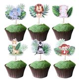 YCTHUNFISH 36'lı Paket Orman Cupcake Süsleri Vahşi Bir Tropikal Yaprak Hayvanlar Cupcake Kürdanları Orman Safari Hayvan Kek Süslemeleri Vahşi Bir Çocuk Doğum Günü Bebek Partisi Tema Parti Malzemeleri Dekor