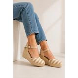 Y&D Shoes Doğal Hasır Çizgili Dolgu Topuk Espadril