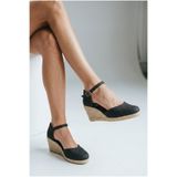 Y&D Shoes Siyah Dokulu Espadril Dolgu Topuk Sandalet