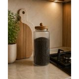 YDGR Akasya Ahşap Kapaklı Cam Kavanoz Mutfak Erzak Kahve Çay Şeker Saklama Kavanozu 10X25 cm