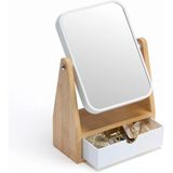 YEAKE Vanity Makyaj Aynası, 1X/3X Ayarlanabilir Doğal Bambu Standlı Çift Taraflı Büyüteç Aynası, Taşınabilir Küçük Masa Masası Tezgah Aynası, Banyo Tıraş Aynası (Dikdörtgen)
