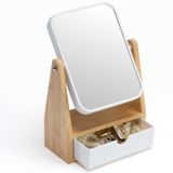 YEAKE Vanity Makyaj Aynası, 1X/3X Ayarlanabilir Doğal Bambu Standlı Çift Taraflı Büyüteç Aynası, Taşınabilir Küçük Masa Masası Tezgah Aynası, Banyo Tıraş Aynası (Dikdörtgen)