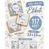Yeap Office Kişiye Özel Erkek Bebek Kare Çikolata Etiketi 117 Adet 3,5 x 3,5 cm – Zürafa, Balon ve Safari Temalı - Mavi