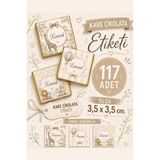 Yeap Office Kişiye Özel Kız - Erkek Bebek Kare Çikolata Etiketi 117 Adet 3,5 x 3,5 cm – Zürafa, Balon ve Safari Temalı - Kahverengi - Bej