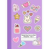 Year 1 Exercise Book – Kawaii Sticker Design with Purple Background – Half Lined Half Plain A4 Workbook for Reception & KS1 – Dotted Midline Handwriting & Drawing – Summer & Spring Term