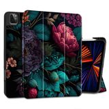Yebiseven M2/M1 iPad Pro 12.9 inç Kılıf 6th/5th/4th/3rd Gen 2022 2021 2020 2018, Darbeye Dayanıklı Tablet Kılıfı Kalem Tutucu ve Üç Katlı Stand ve Yumuşak TPU Arka Kapak, Canlı Çiçek