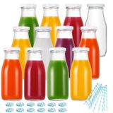 YEBODA 11 oz Cam Süt Şişeleri, Yeniden Kullanılabilir Metal Bükümlü Kapaklar ve İçecek Partileri, Düğünler, Barbekü, Piknikler, 12'li Set