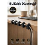 YedekGaraj 5'li Kablo Düzenleyici Tutucu Klips - Kendinden Yapışkanlı Masa Üstü Kablo Sabitleyici