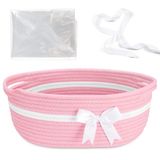 Yeeeasy Fiyonklu ve Hediye Çantalı Hediye Sepeti Sadelik Ev Dekorasyonu Sevgililer Günü Hediyeleri için Halat Sepeti Boş 13.5 "X 8.5" X 5.5" Saklama Sepeti Kulplu Bebek Oyuncak Sepeti, Pembe