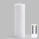 Yeelida Uzaktan Kumandalı 4 "x 12" Alevsiz Titreyen Su Geçirmez Mumlar, LED Pille Çalışan Zamanlayıcı Plastik Beyaz Paket 1 Sütun Mum Dış Mekan Kullanımı için (Uzun Ömürlü 420+ Saat)