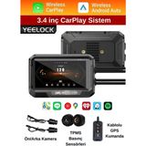 Yeelock 3.4" Hd Akıllı Motosiklet Dvr Ekranı & Çift Kamera Sistemi | Kablosuz Carplay & Android Auto, Gps Navigasyon, Su Geçirmez Ön/arka Sürüş Kayıt Cihazı Tam Set