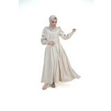 Yegane Moda Evi Kadın Bej Tesettür Kemerli Saten Abiye