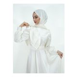 Yegane Moda Evi Kadın Beyaz Tesettür Kemerli Saten Abiye
