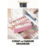 YEGGE 4'lü Çekmece ve Dolap içi Düzenleyici, Raf Düzenleyici, Pembe Çorap ve Çamaşır Eşarp Organizer Kutu