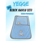 Yegge Bebek Havlu Seti 1+1 %100 Pamuk Bebek Yıkama Havlu Seti Baby Towel Set Bebek Duş Seti - Mavi - 50 cm