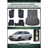 Yek Cars Hyundai Accent Era 2008 Model Karbonlu Kauçuk Paspas Seti ve Bagaj Havuzu - Siyah