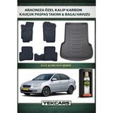 Yek Cars Hyundai Accent Era 2011 Model Karbonlu Kauçuk Paspas Seti ve Bagaj Havuzu - Siyah