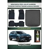 Yek Cars Nissan Qashqai E-Power 2023 Model Karbonlu Kauçuk Paspas Seti ve Üst Bagaj Havuzu - Siyah