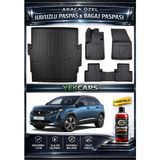 Yek Cars Peugeot 3008 2017 Model 3D Kokusuz Havuzlu Paspas Takımı ve 3D Üst Bagaj Havuzu - Siyah