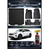 Yek Cars Peugeot 3008 Elektrikli 2024 Model 3D Kokusuz Havuzlu Paspas Takımı ve 3D Bagaj Havuzu - Siyah