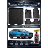 Yek Cars Peugeot 3008 Hybrid 2024 Model 3D Kokusuz Havuzlu Paspas Takımı ve 3D Üst Bagaj Havuzu - Siyah