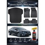 Yek Cars Renault Megane 4 2019 Model 3D Kokusuz Havuzlu Paspas Takımı ve 3D Çift Cepli Bagaj Havuzu - Siyah