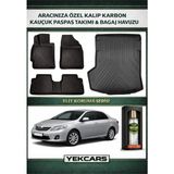 Yek Cars Toyota Corolla 2008 Model Karbonlu Kauçuk Paspas Seti ve Bagaj Havuzu - Siyah