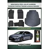 Yek Cars Toyota Corolla Benzin/hybrid 2019 Model Karbonlu Kauçuk Paspas Seti ve Bagaj Havuzu - Siyah