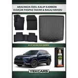 Yek Cars Toyota Corolla Cross 2025 Model Karbonlu Kauçuk Paspas Seti ve Bagaj Havuzu - Siyah