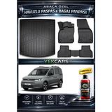 Yek Cars Volkswagen Caddy 2025 Model 3D Kokusuz Havuzlu Paspas Takımı ve 3D Bagaj Havuzu - Siyah