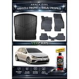 Yek Cars Volkswagen Golf 7 ve 7.5 2016 Model 3D Kokusuz Havuzlu Paspas Takımı ve 3D Üst Bagaj Havuzu - Siyah