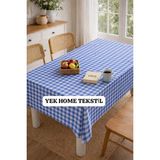 Yek Home Tekstil Astarlı Silinebilir Kare Ekose Desen Muşamba Masa Örtüsü,kırmızı,gri,krem,mavi - 140 x 500 cm