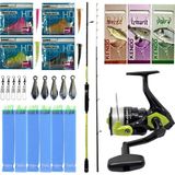 Yek Outdoor Hazır Tekne Oltası Seti Okuma Orata Squid Spin 180CM 100-200GR 2 Parça Tekne Kamışı&okuma Fin Chaser x FNX-40NG 1bb Olta Makinesi - Standart - Renkli