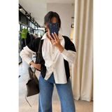 YEK&BİR Kadın Garnili Taş Detaylı Oversize Gömlek Siyah Beyaz - Renkli
