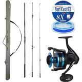 YekOutdoor Profesyonel Olta Seti Okuma Azores Surf 430cm 3 parça Surf Kamışı&Okuma Azores ZXP-8000 (Low Speed ) 6+1 bb O