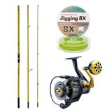 Yekoutdoor Profesyonel Olta Seti Okuma Makaira Surf 4,30 Cm 100-250 3 Parça Yellow Surf Kamışı&Okuma Salina Sa-8000A Blue 6+1Bb Olta Makinesi