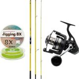 YekOutdoor Profesyonel Olta Seti Okuma Makaira Surf 4,30 cm 100-250 gr 3 Parça Yellow Surf Kamışı&Savage Gear SGS8 8000