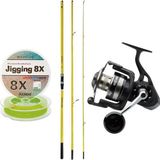 YekOutdoor Profesyonel Olta Seti Okuma Makaira Surf 4,50 cm 100-250 3 Parça Yellow Surf Kamışı&Savage Gear SGS8 8000 FD
