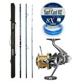 YekOutdoor Profesyonel Olta Seti Okuma Surfliner+ Surf 420cm 3 Parça Olta Kamışı&Shimano Makina Aerlex XSC 14000