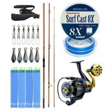 Yekoutdoor Profesyonel Olta Seti Okuma Trio Rex Surf 420Cm 120-250 Gr 3 Parça Surf Kamışı&Okuma Salina Sa-6000Ha Blue 6+1Bb Olta Makinesi