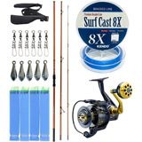 Yekoutdoor Profesyonel Olta Seti Okuma Trio Rex Surf 450CM 120-250 gr 3 Parça Surf Kamışı&okuma Salina SA-8000A Blue 6+1bb Olta Makinesi - Standart - Renkli
