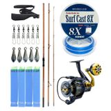 Yekoutdoor Profesyonel Olta Seti Okuma Trio Rex Surf 450Cm 120-250 Gr 3 Parça Surf Kamışı&Okuma Salina Sa-8000A Blue 6+1Bb Olta Makinesi
