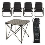 YekOutdoor Yekoutdoor Katlanabilir Büyük Alüminyum Kamp Masası Ve 4 Kişilik Konforlu Kamp Sandalyesi Seti Siyah