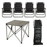 YekOutdoor Yekoutdoor Katlanabilir Küçük Alüminyum Kamp Masası Ve 4 Kişilik Konforlu Kamp Sandalyesi Seti Siyah