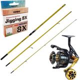 YekOutdoor Yüksek Kalite Olta Seti Okuma Makaira Surf 4,50 cm 100-250 3 Parça Yellow Surf Kamışı&Okuma Salina SA-6000HA