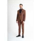 Yelekli Slim Fit Takım Elbise - Kahverengi - 54
