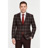 Yelekli Takım Elbise Slim Fit - 52 - Bordo